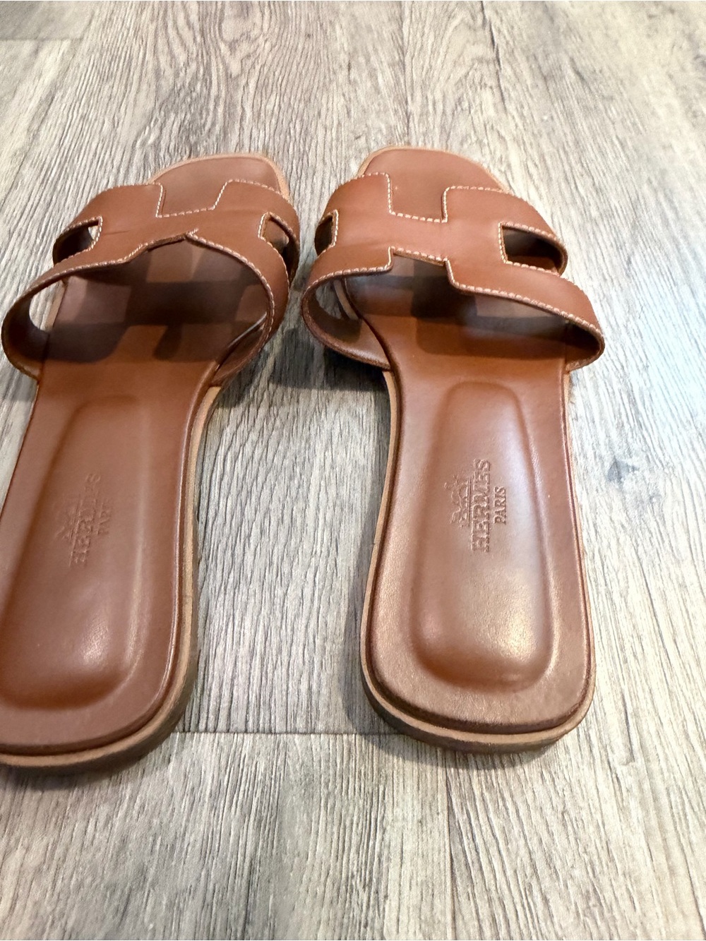 Hermes Brown Leather H-strap Slide Sandals - Picture 4 of 7